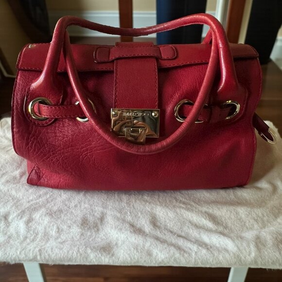 Vintage Jimmy Choo Rosalie Red Leather Satchel โ Gold Hardware, Dustbag Included - Picture 1 of 11